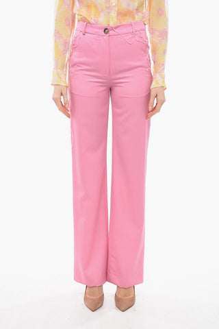 Wool Palazzo Pants with Fringed Details