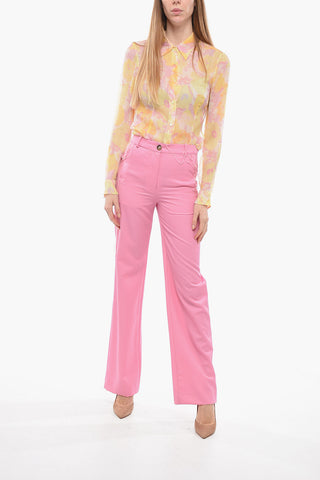 Wool Palazzo Pants with Fringed Details
