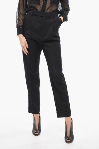 Wool High-waisted Pants with Front Pleats