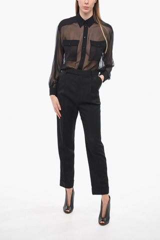 Wool High-waisted Pants with Front Pleats