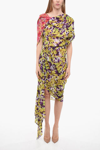 Chiffon DEVORA Asymmetric Dress with Floral Motif
