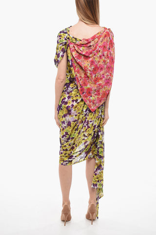Chiffon DEVORA Asymmetric Dress with Floral Motif