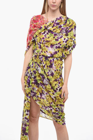 Chiffon DEVORA Asymmetric Dress with Floral Motif