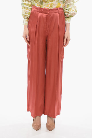 Pantaloni Wide Leg in Satin a Una Pince