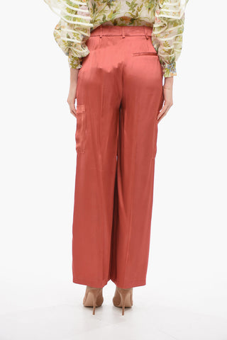 Pantaloni Wide Leg in Satin a Una Pince