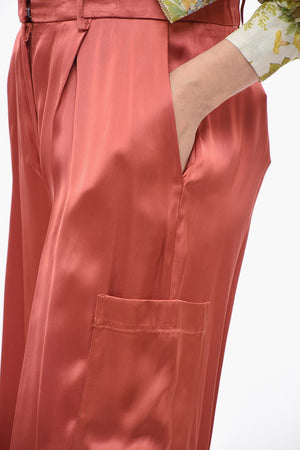 Pantaloni Wide Leg in Satin a Una Pince
