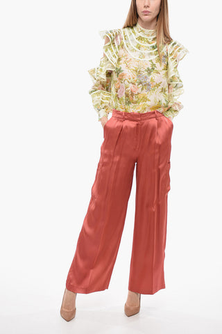 Pantaloni Wide Leg in Satin a Una Pince