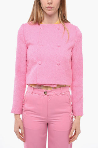 Tweed Wool Blend  Crop Blazer with Double Breast