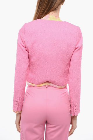 Tweed Wool Blend  Crop Blazer with Double Breast