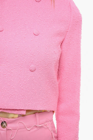 Tweed Wool Blend  Crop Blazer with Double Breast