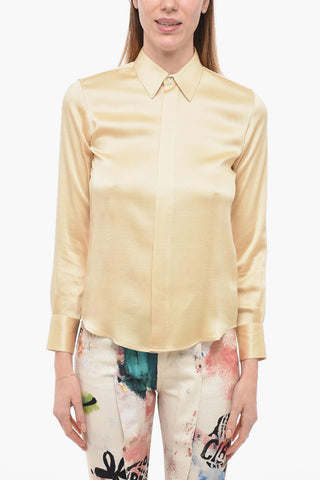 Camicia in Misto Seta con Abbottonatura Nascosta