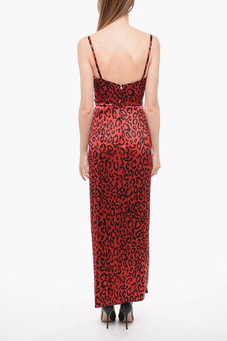 Animal Patterned Silk Satin Slip Dress with Draping