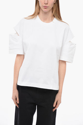 T-Shirt Girocollo in Cotone con Dettagli Cut-out