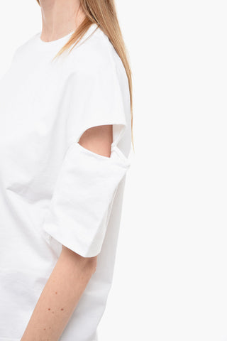 T-Shirt Girocollo in Cotone con Dettagli Cut-out