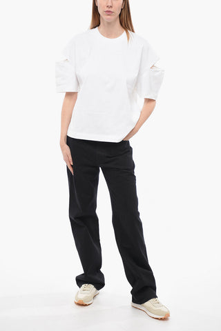 T-Shirt Girocollo in Cotone con Dettagli Cut-out