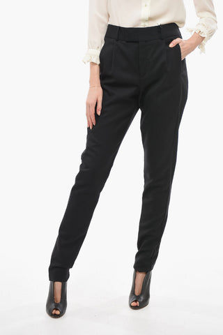 Wool Twill Pleated Skinny Fit Pants