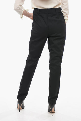 Wool Twill Pleated Skinny Fit Pants