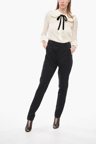 Wool Twill Pleated Skinny Fit Pants
