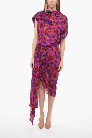 Chiffon DEVORA Asymmetric Dress with Floral Motif