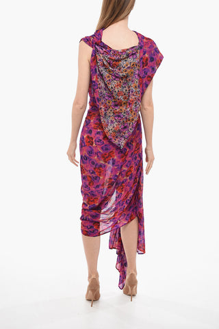 Chiffon DEVORA Asymmetric Dress with Floral Motif