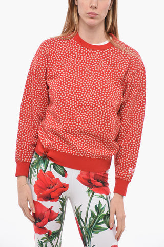 Crew Neck Cotton Sweatshirt with Floral Motif