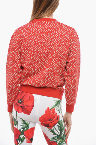 Crew Neck Cotton Sweatshirt with Floral Motif