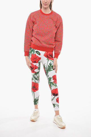 Crew Neck Cotton Sweatshirt with Floral Motif