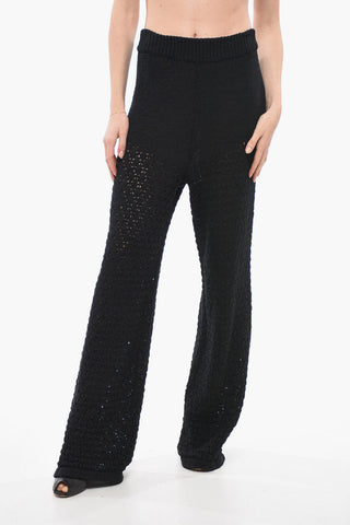 Drawstring Waist Perforated Palazzo Pants