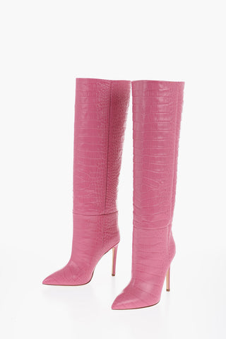 Croco Effect Leather Stiletto Heel Boot 10cm