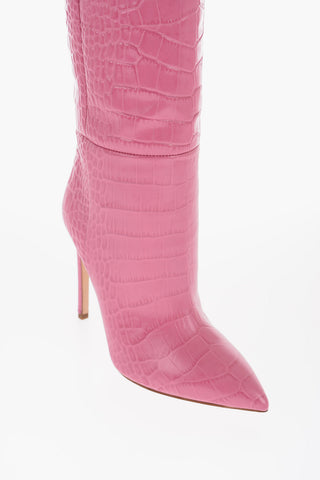 Croco Effect Leather Stiletto Heel Boot 10cm