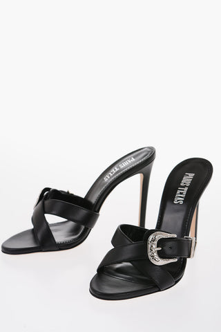 Leather REGINA Mules with Silver-Tone Buckle Heel 11cm