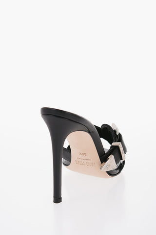 Leather REGINA Mules with Silver-Tone Buckle Heel 11cm
