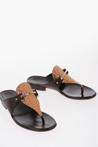 Python Leather Thong Flats with Buckle Embellishment