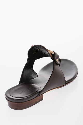 Python Leather Thong Flats with Buckle Embellishment