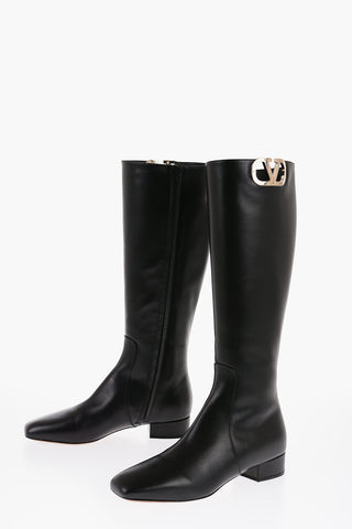 Leather Boots With Logo detail