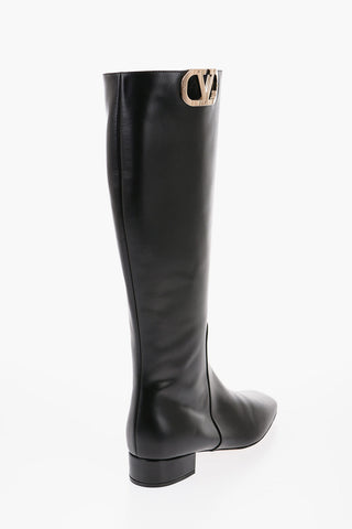 Leather Boots With Logo detail