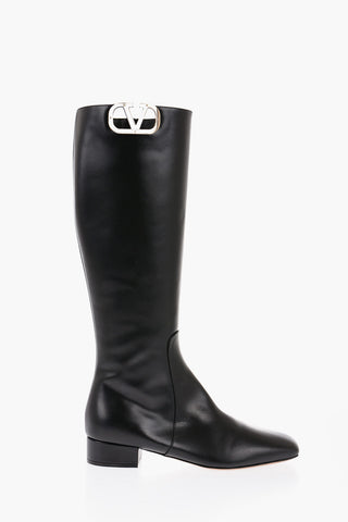 Leather Boots With Logo detail
