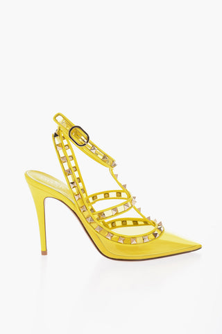 Pointed Studded Sandals Clear Effect Heel 10 cm