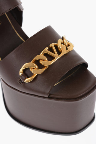 leather Sandals With Chian Details Heel 13 cm