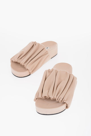 Ruched Leather Slides