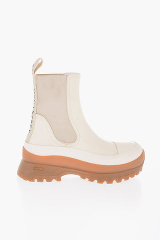 Faux Leather TRACE Chelsea Booties with Lettering Logo