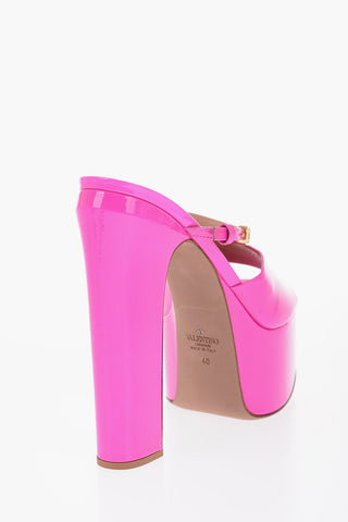 Patent Leather Mules With Strap And Platfrom Heel 16 cm