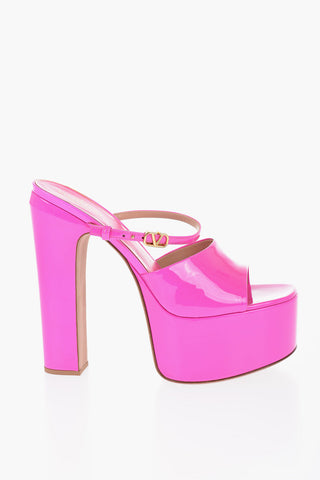 Patent Leather Mules With Strap And Platfrom Heel 16 cm