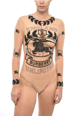 Long-sleeved Mesh Bodysuit with Embroidered Logo