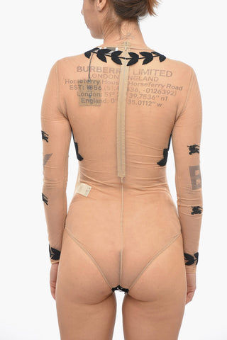 Long-sleeved Mesh Bodysuit with Embroidered Logo