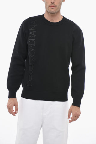 Crew Neck Stretch Fabric Sweater with Embroidered Logo