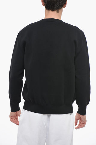 Crew Neck Stretch Fabric Sweater with Embroidered Logo