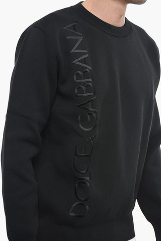 Crew Neck Stretch Fabric Sweater with Embroidered Logo