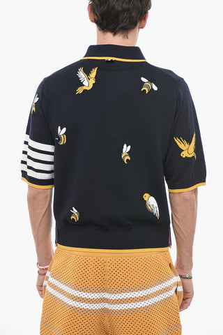 Wool Blend BIRDS AND BEES Polo with Contrasting Bands