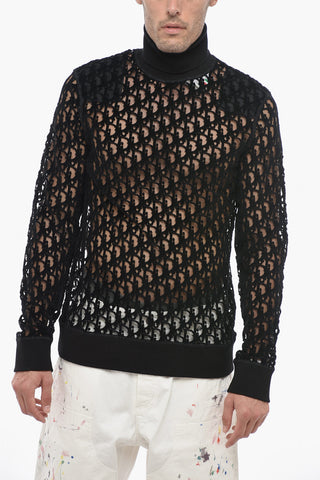 Maglia a Collo Alto in Mesh Floccato Motivo Monogram